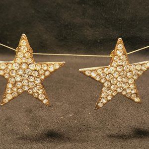 Star Clip-on Earrings, Gold with Rhinestones